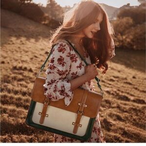 ECOSUSI stylish vegan red messenger satchel bag or boxy briefcase in PU Leather